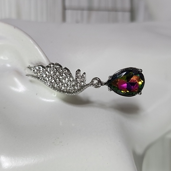 Silver Crystal Feather with AB Teardrop Stone New - Picture 4 of 5